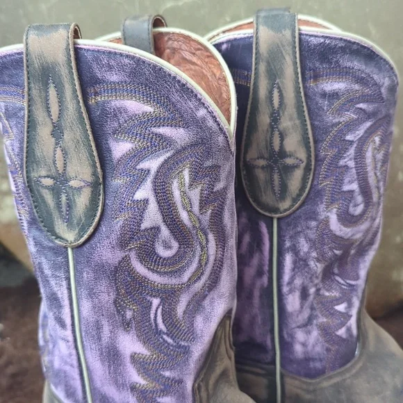 DAN POST DP3802 Distressed brown/purple leather square toe cowgirl boots sz 10
